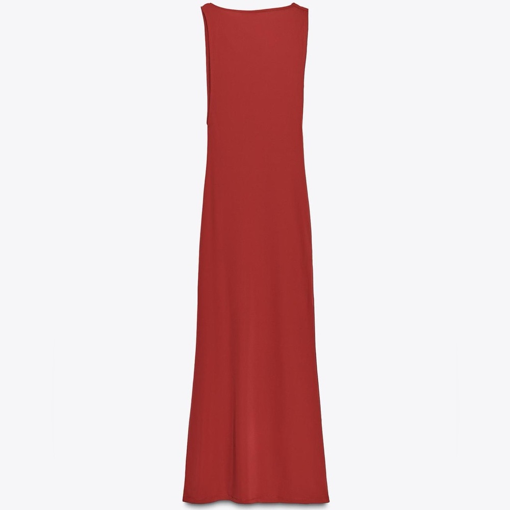 Zara NWT Dark Blood Red Sexy Elegant Cowl Draped Bodycon Maxi Dress (Size Small) - Picture 7 of 9